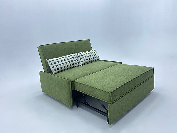 Modern Green Convertible Sleeper Sofa – Space-Saving Pull-Out Guest Bed with Lumbar Pillows