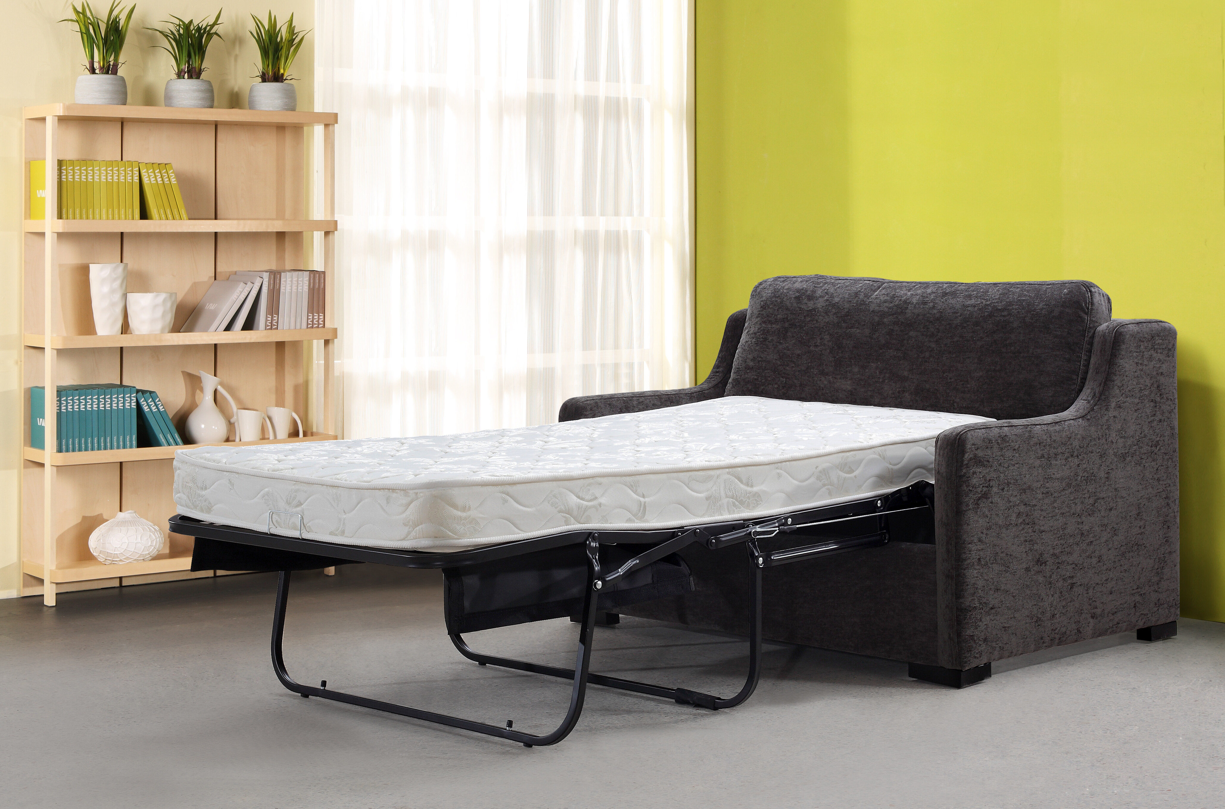 Compact Modern Grey Fabric Convertible Sofa Bed with Quilted Mattress