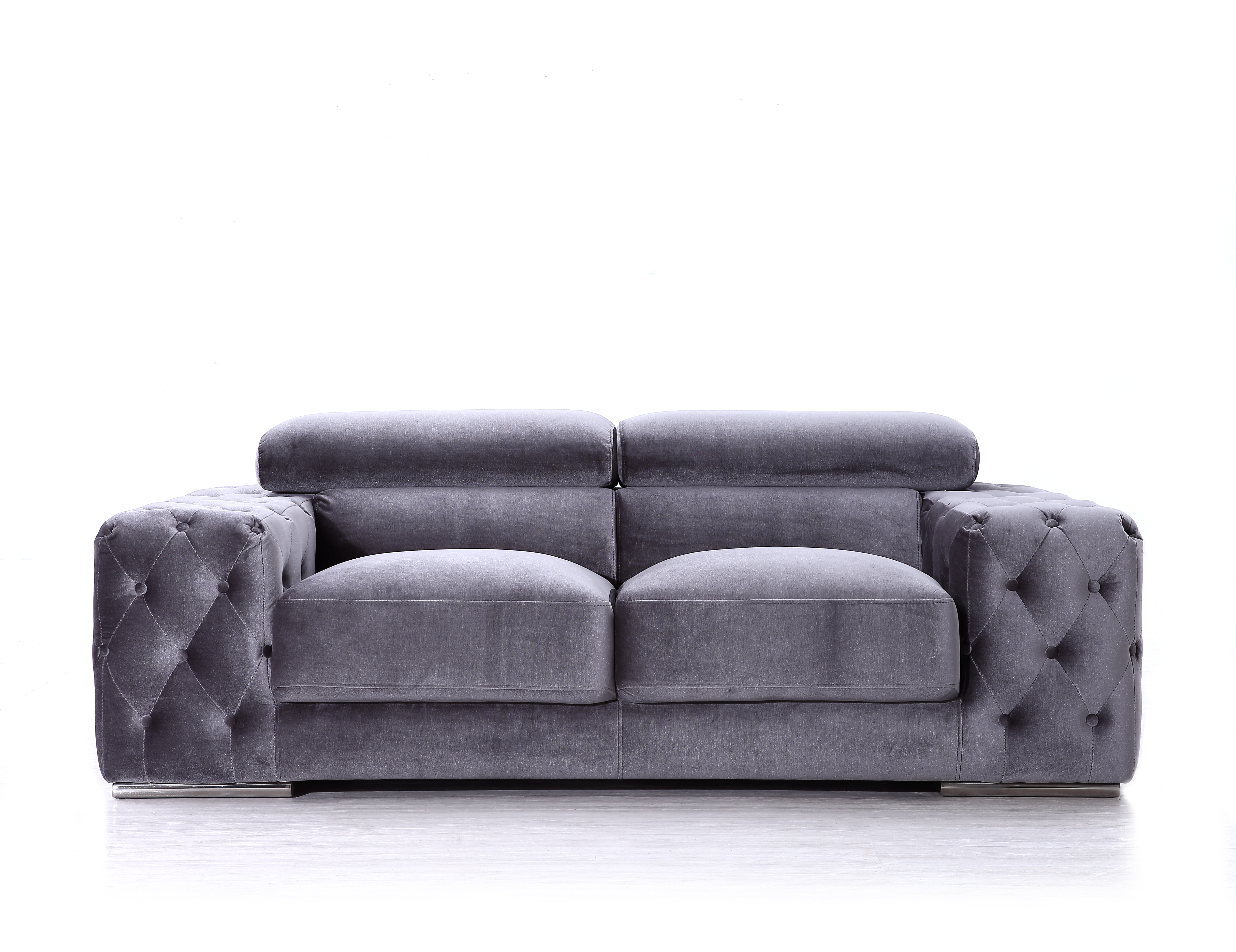 Modern Charcoal Grey Velvet Chesterfield Sofa with Dual Adjustable Multi-Position Backrests