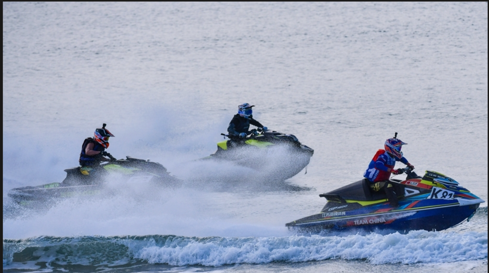 Jet ski athletes competing in a race