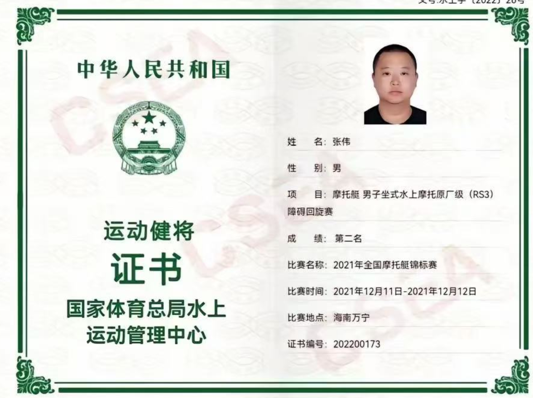 Elite Athlete Certificate