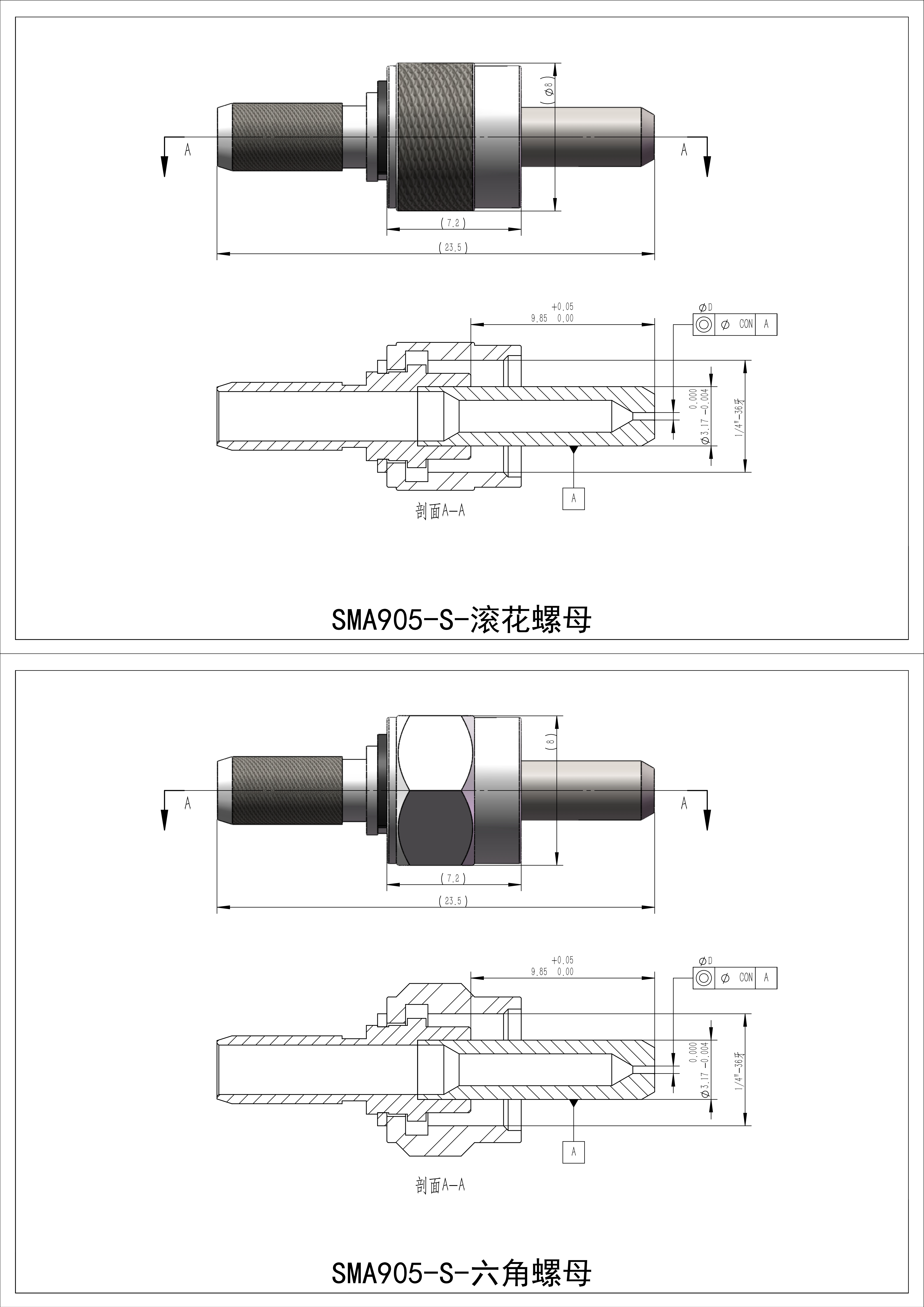 SMA905 Standard Connector Product Drawings