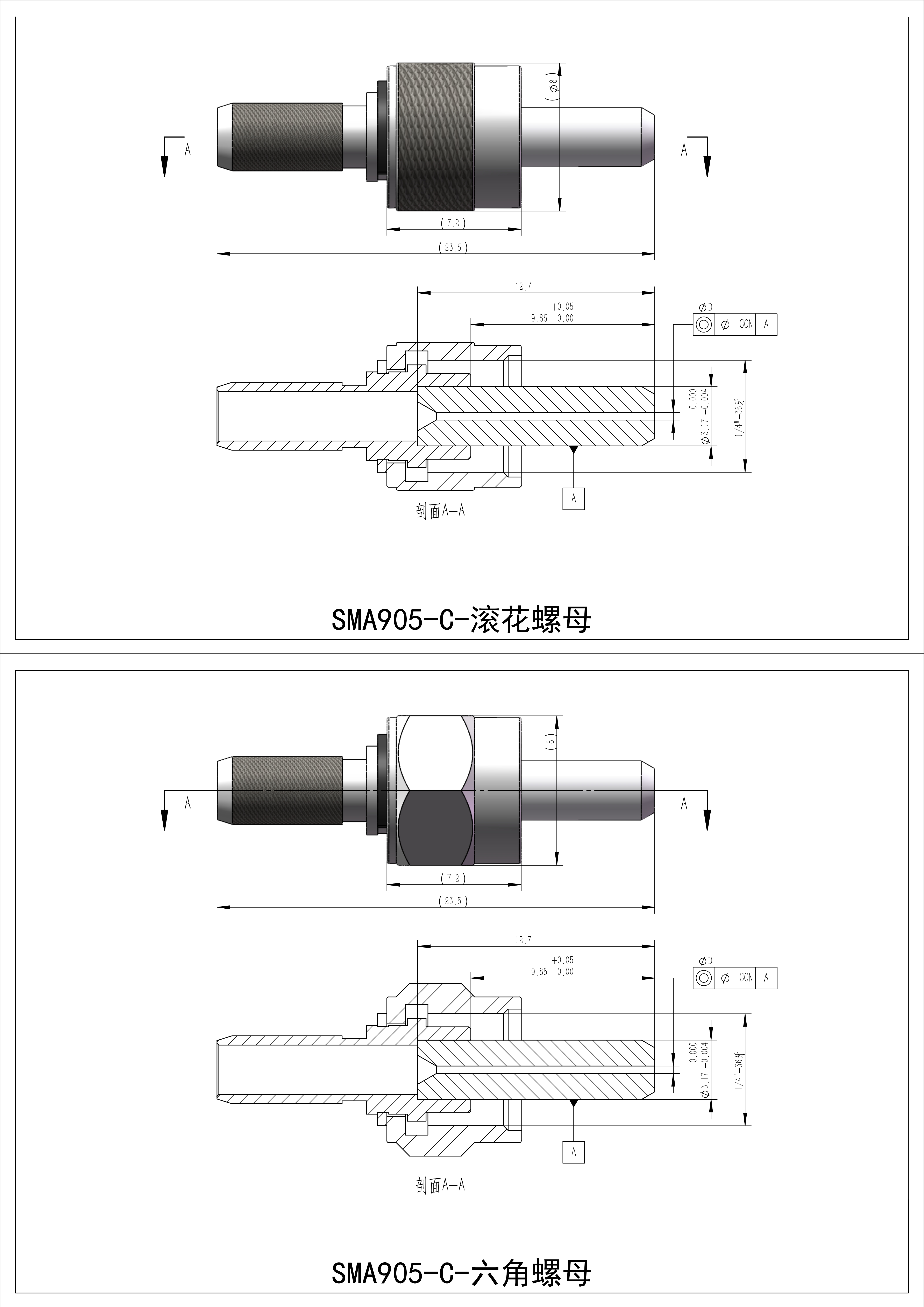 SMA905 Standard Connector Product Drawings