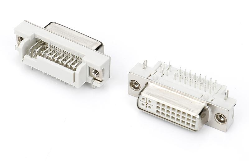 DVI（24+5）90°插板 半金白胶 铆锁鱼叉 定位柱1.30MM 尾端2.30MM 铆合（H2.26）