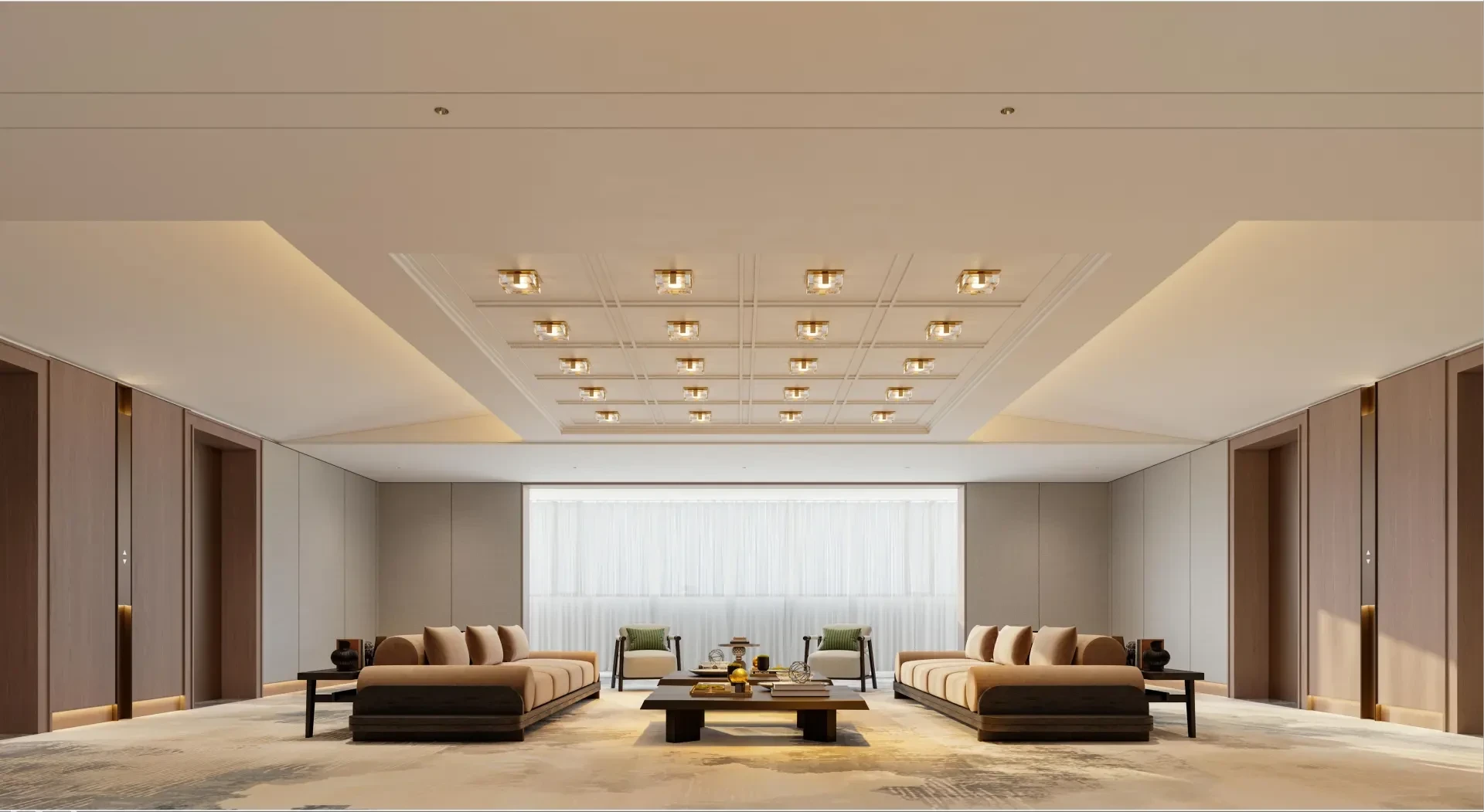 Bright, low-saturation luxury living room space