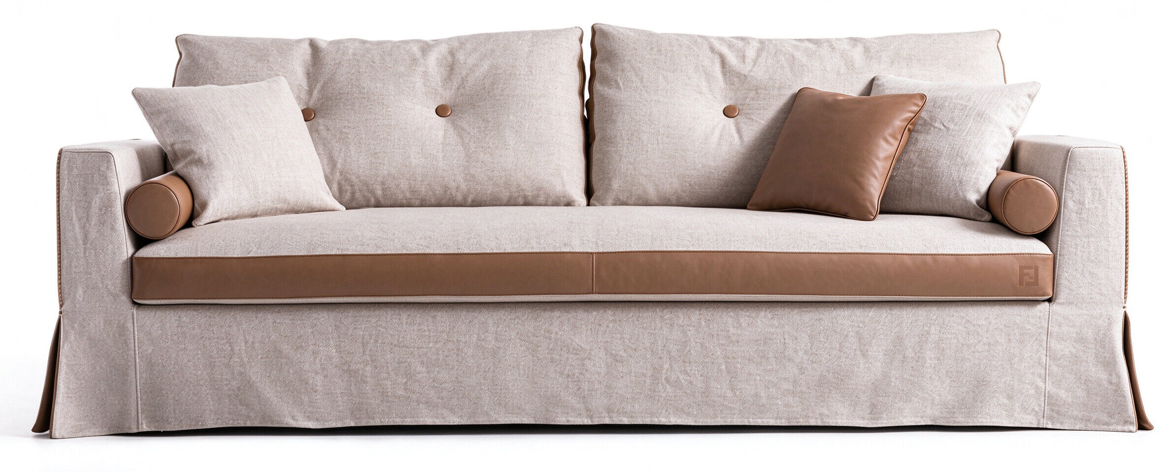 Fendi Linen-Lined Leather Trim Sofa (Front View)