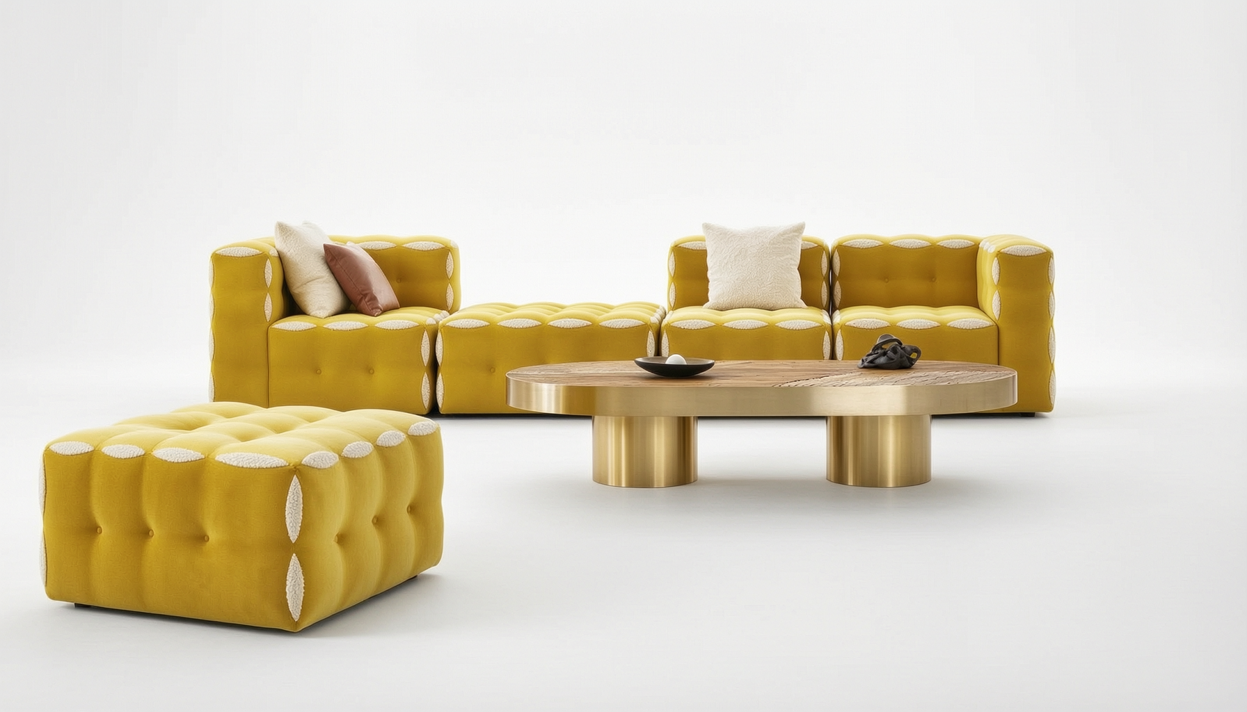Fendi Mustard Yellow Button-Tie Modular Sofa Set