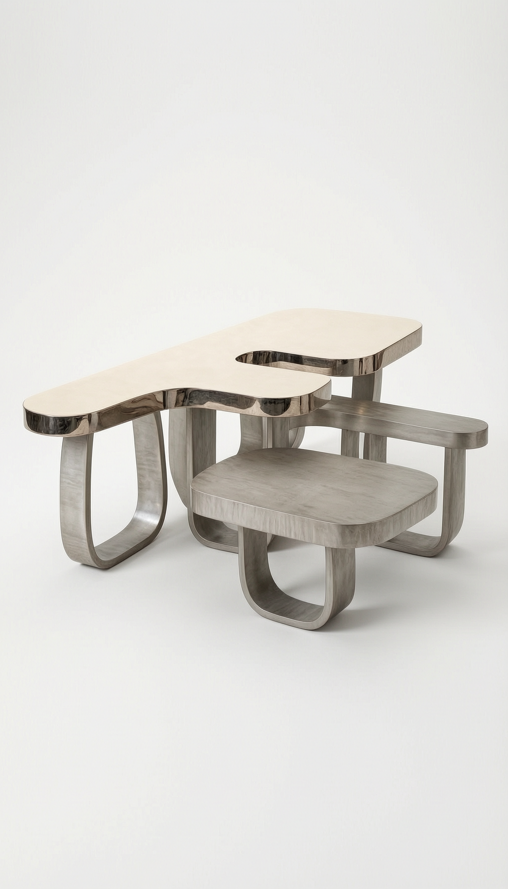 Fendi Curved Lacquered Metal Frame Coffee Table Set