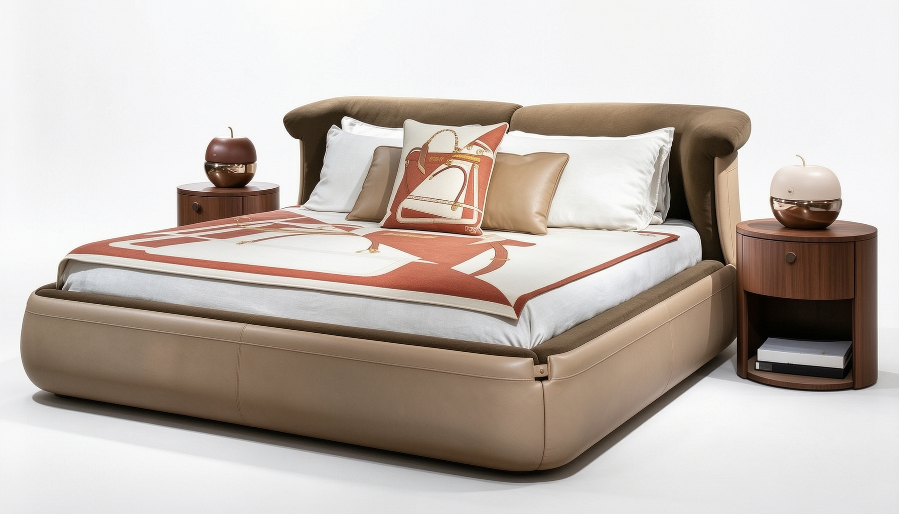 Fendi Leather Wrap Double Bed and Nightstand Set