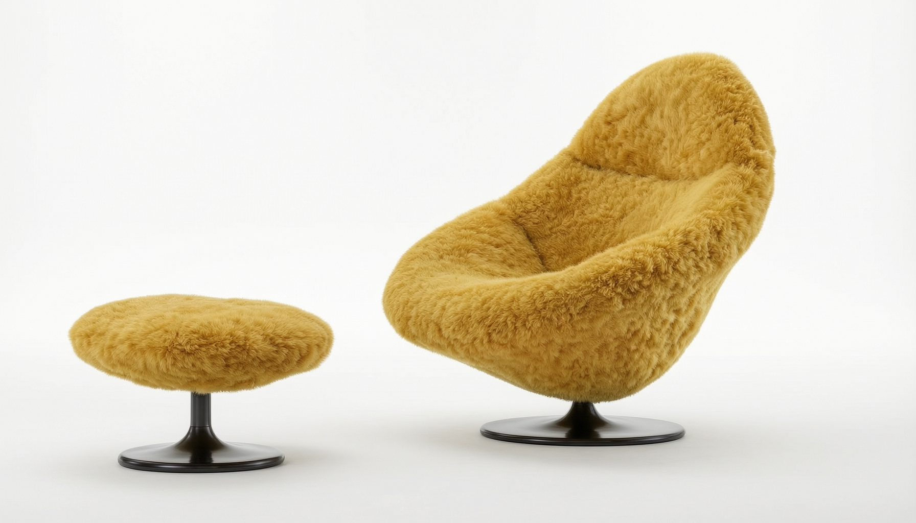 Fendi Turmeric Long-Hair Swivel Chair and Ottoman