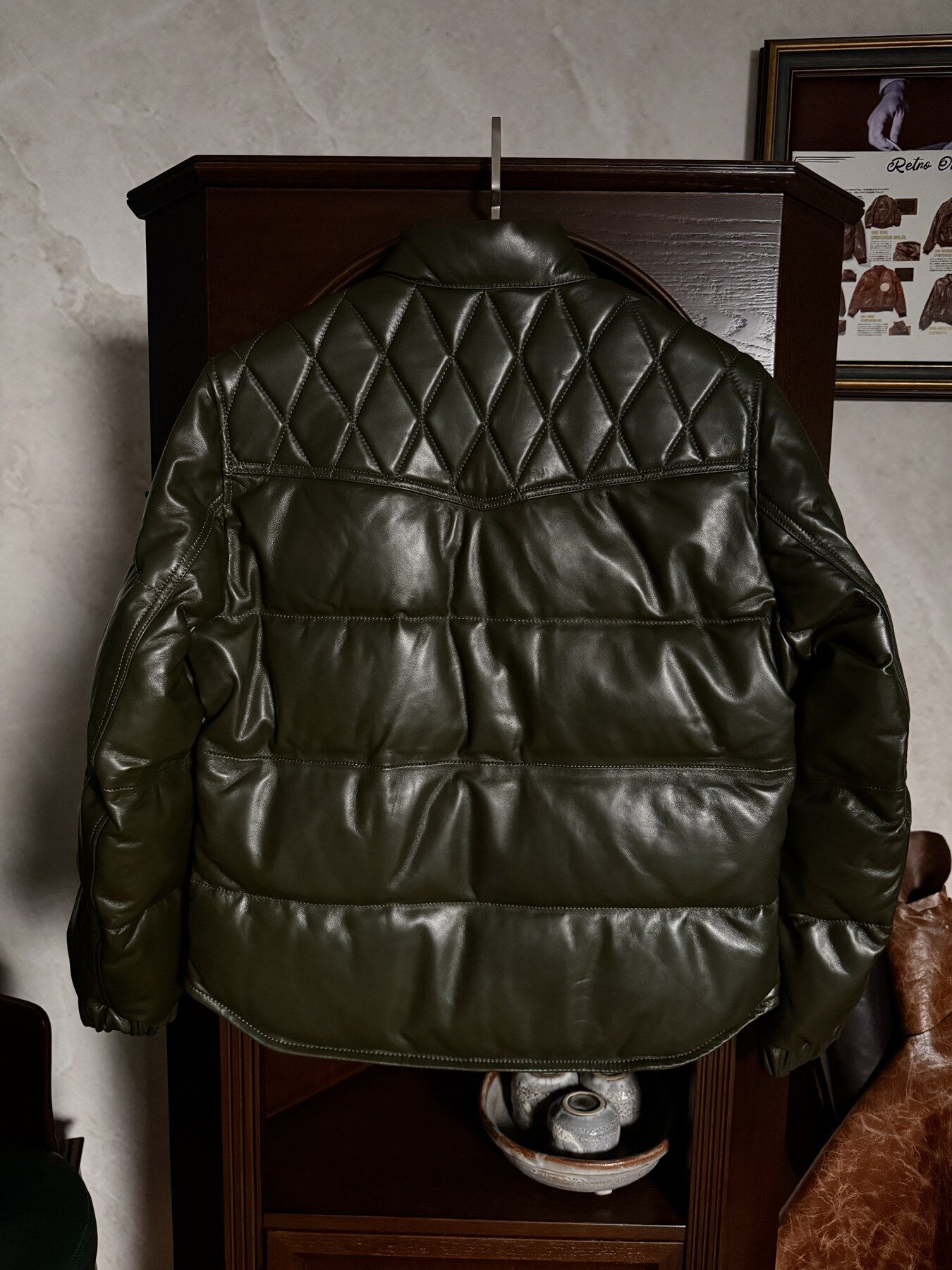Green Diamond-Yoke Quilted Jacket - back view
