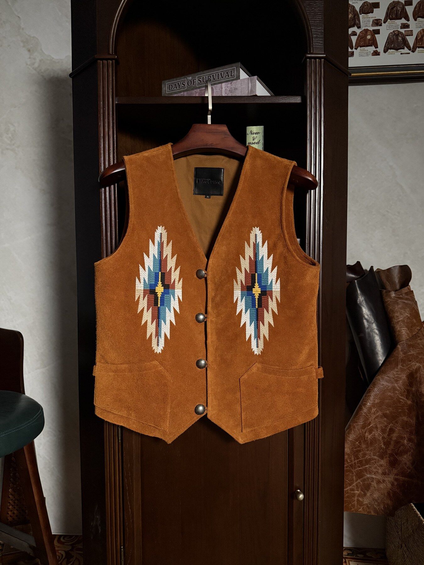 Tan Geometric-Pattern Vest - front view