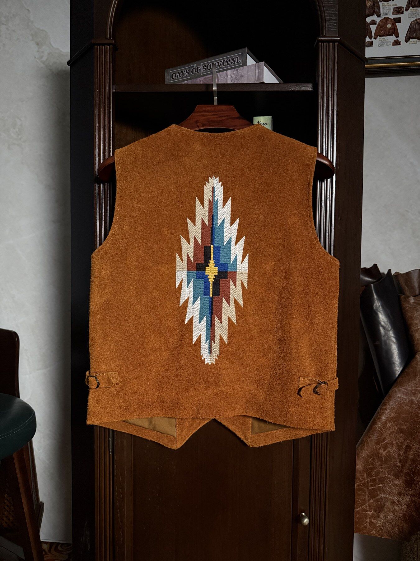 Tan Geometric-Pattern Vest - back view