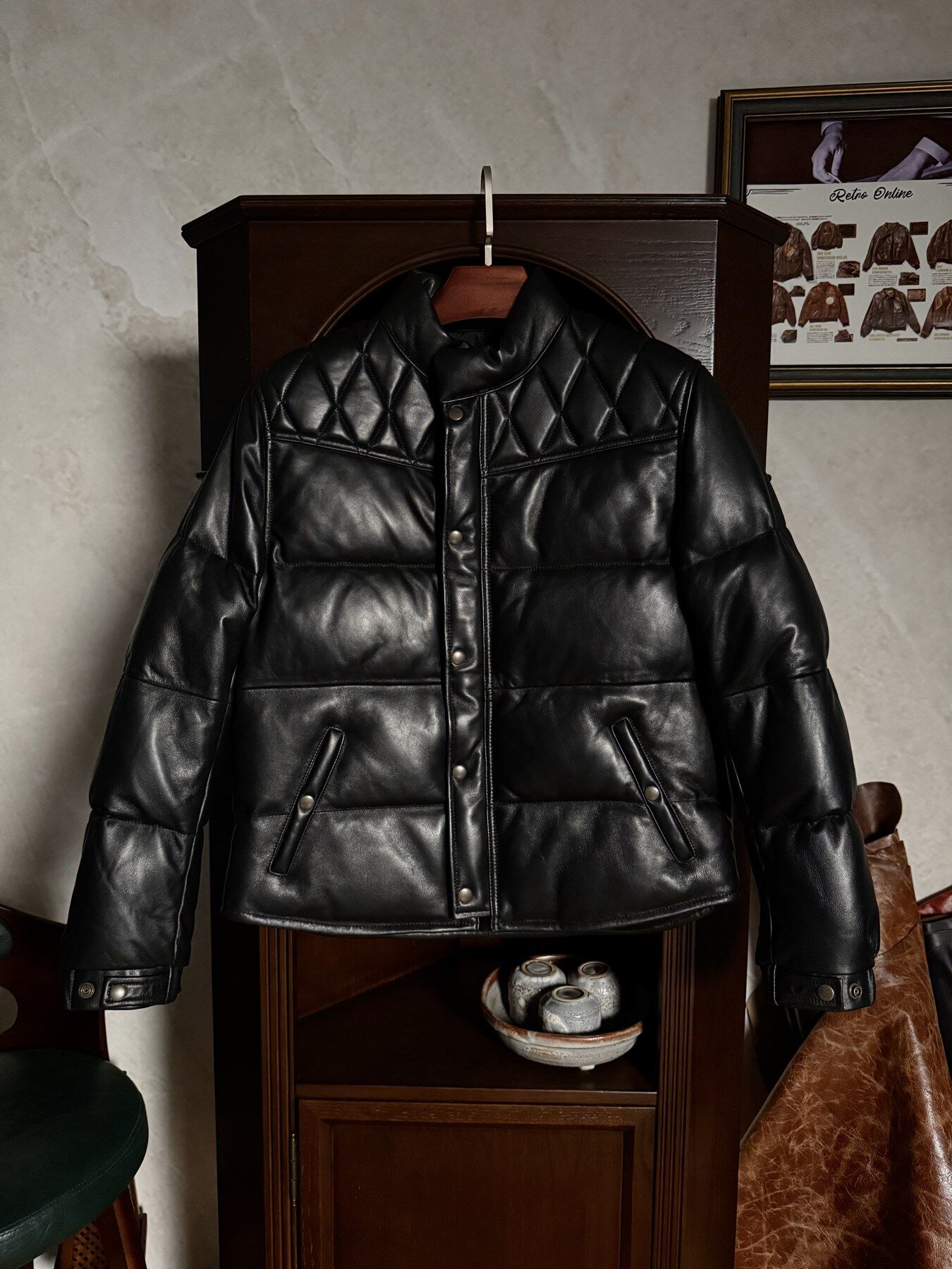 Black Diamond-Yoke Quilted Jacket - front view
