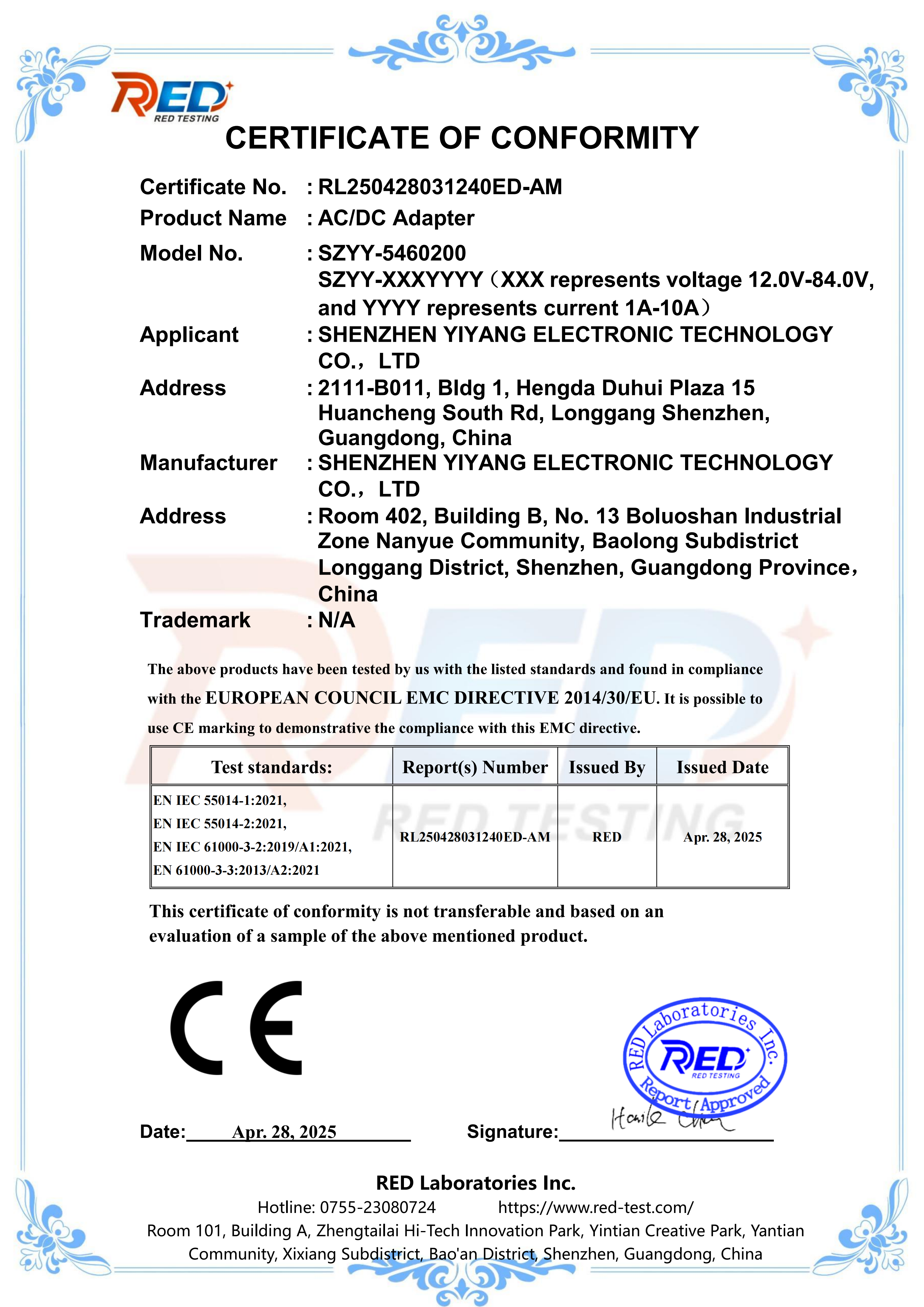 RoHS / CE Certificate