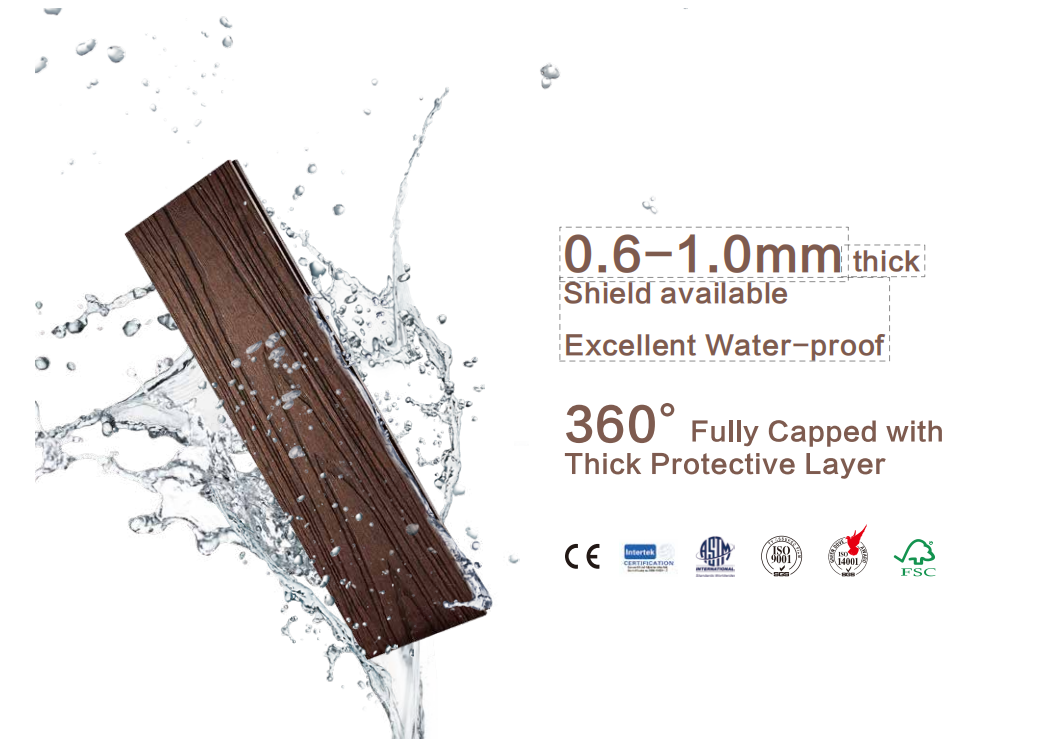 Hugrin outdoor WPC deckings waterproof ，bio-color UV resistant easy maintain for yard and gurden