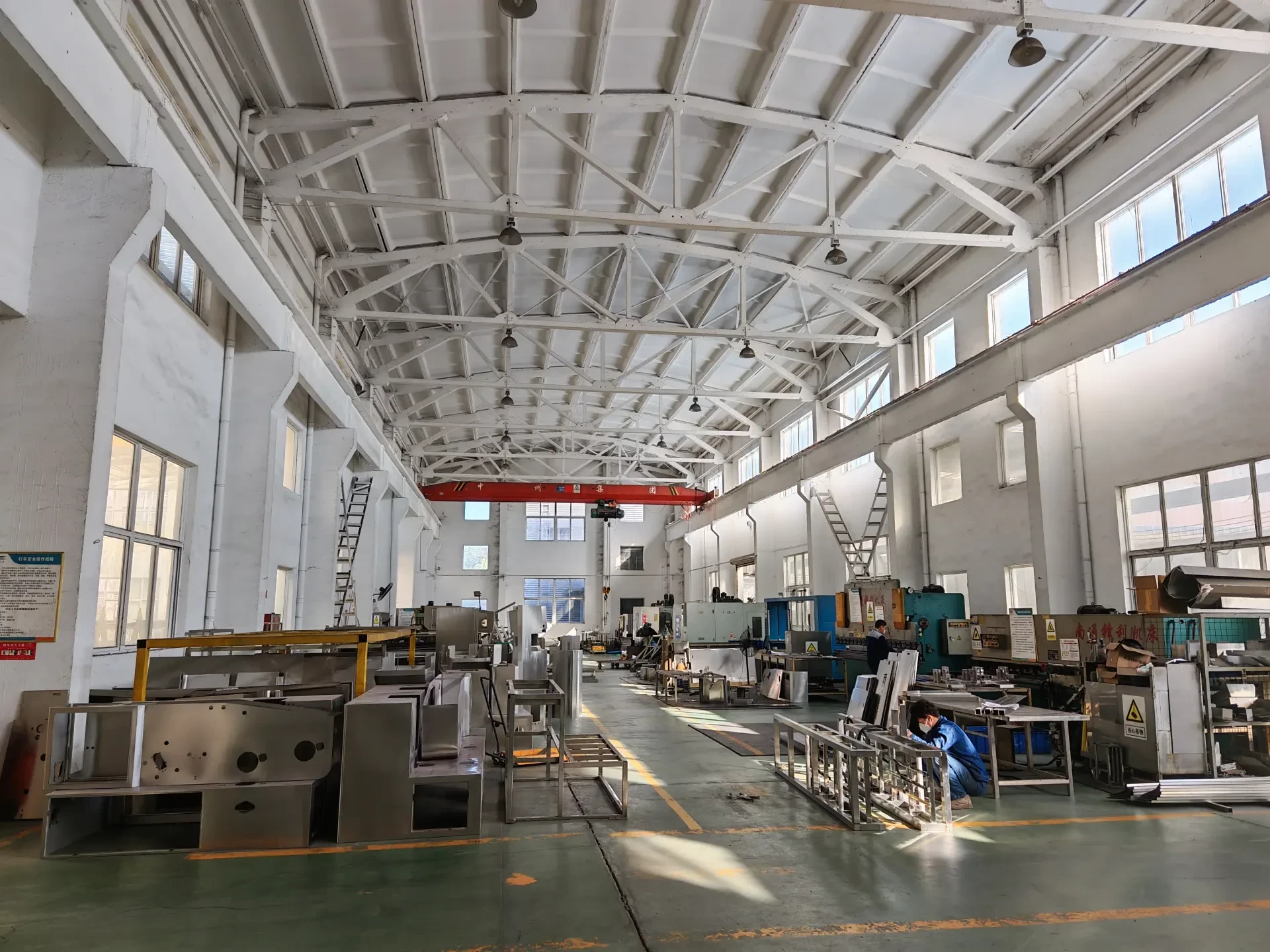 Machining and fabrication workshop with stainless steel components