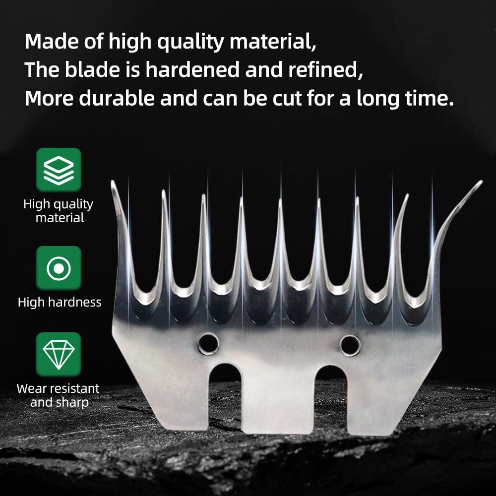 Sheep Shears Blades 9-Tooth Wool Shearing Comb and Cutter Blade Set for Alpaca Goats Wool Cutter Grooming Trimmer(9T Scimitar+Front Blade) 3