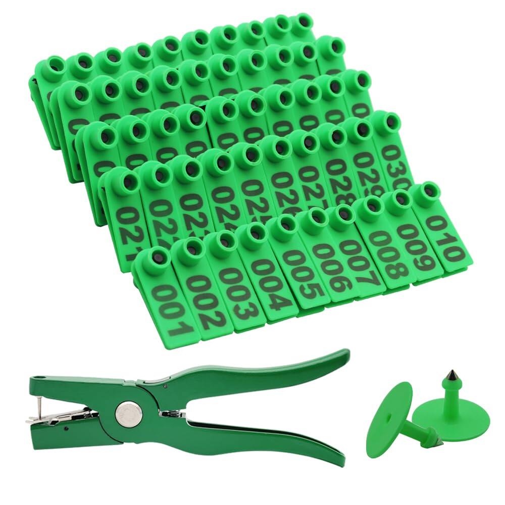 100Pcs Sheep Goat Ear Tags 001-100 Numbered Plastic with Applicator Pliers
Livestock Ear Tags for Goats Sheep Pigs, Animal Tracking Identification, Laser Printed for Easy Farm Management (Green)