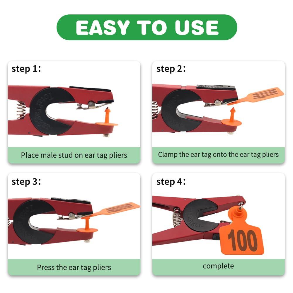 Livestock Ear Tags 001-100 Numbered Plastic with Applicator Pliers (Orange)
Animal Ear Tags for Pig Cow Sheep Calf Goat, Animal Identification Ranch & Farm Herd Tracking, Laser-printed Fade-Resistant 5