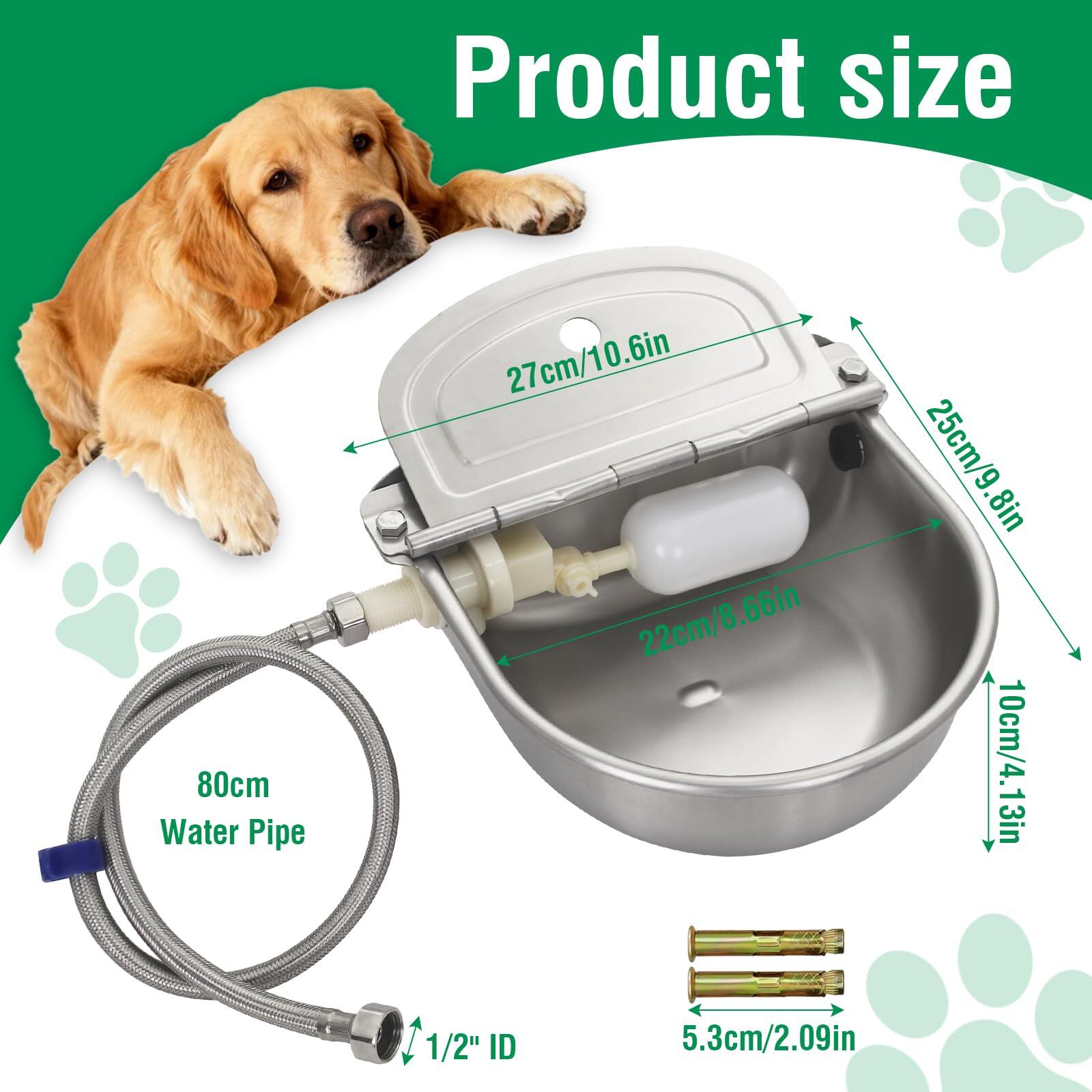 Stainless Steel Automatic Livestock Waterer with Float Valve & Water Hose Self Filling Automatic Animal Drinking Water Bowl, Wall Mounted for Dogs,Horse,Calf,Chicken,Goat Livestock Animal Drinking 3