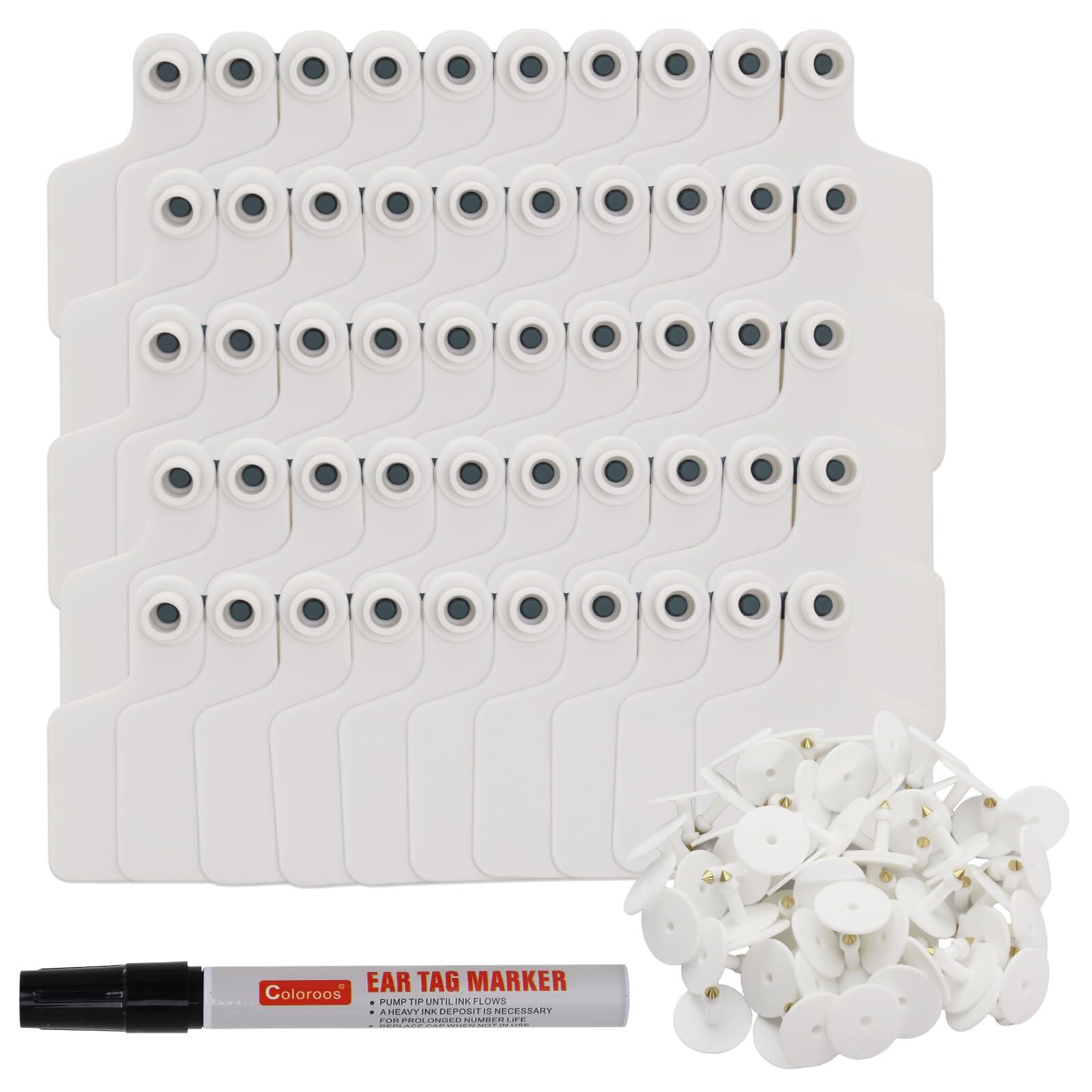 Cattle Ear Tags & Marking Pen 100pcs TPU Blank Cow Tags for Sheep Goat Pig and Other Livestock Animals Identification (White, for Cattle)