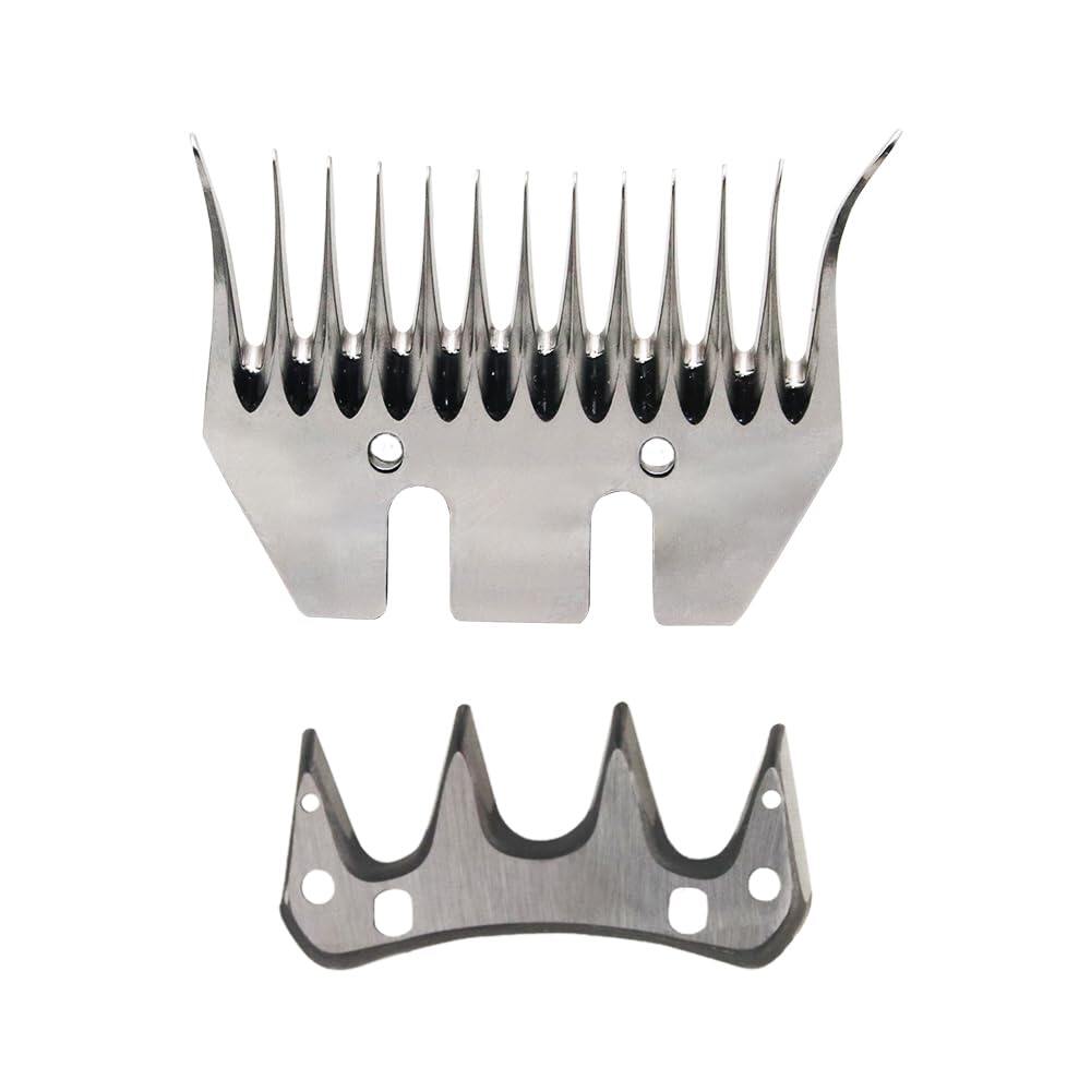 Sheep Shears Blades Curved Wool Shearing Comb and Cutter Blade Set for Alpaca Goats Wool Cutter Grooming Trimmer(13T Scimitar+Front Blade)