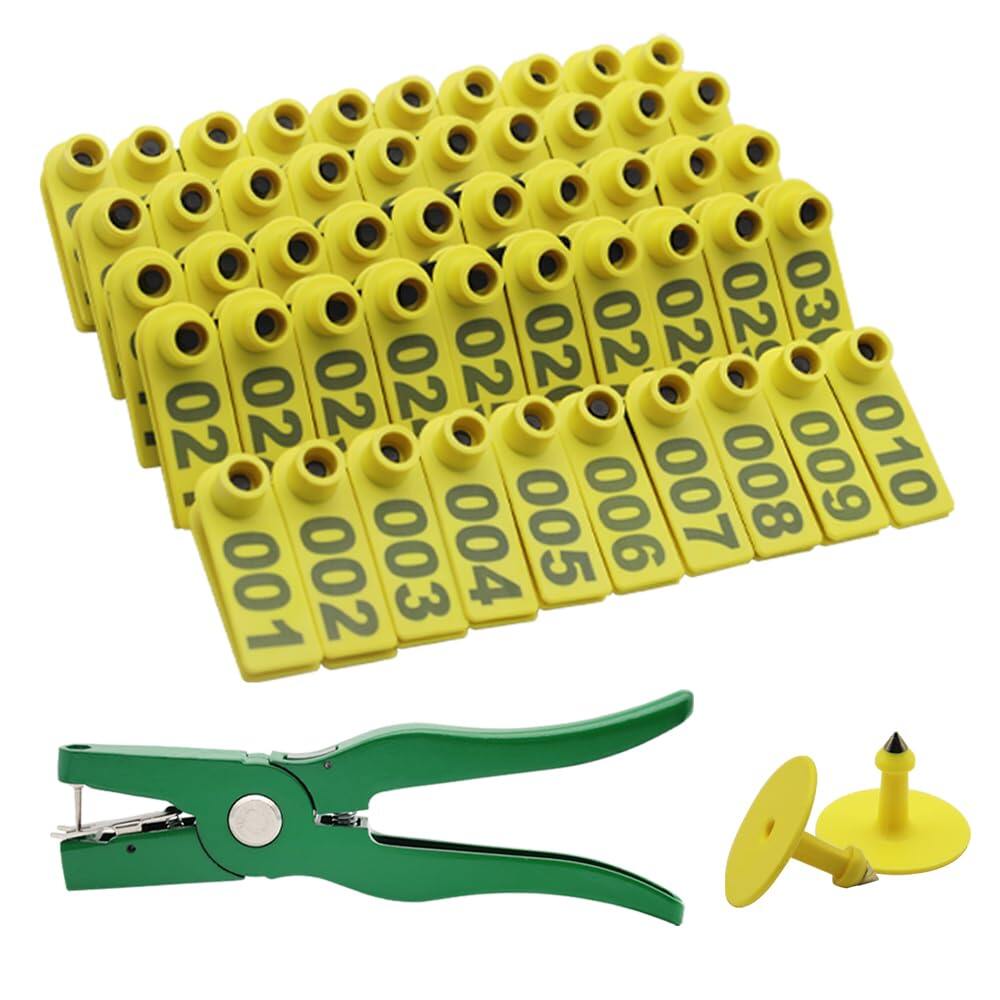 100Pcs Sheep Goat Ear Tags 001-100 Numbered Plastic with Applicator Pliers
Livestock Ear Tags for Goats Sheep Pigs, Animal Tracking Identification, Laser Printed for Easy Farm Management (Yellow)