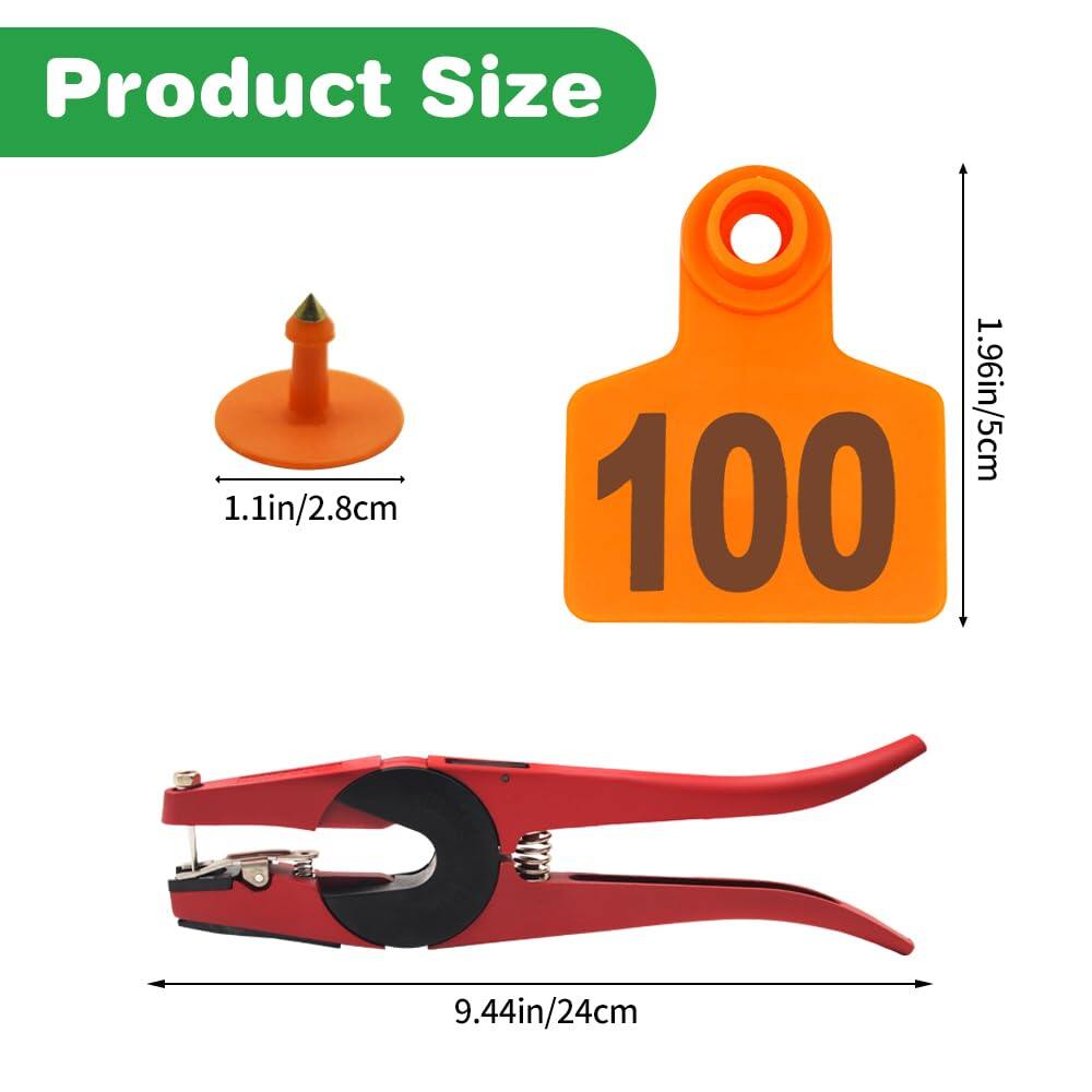 Livestock Ear Tags 001-100 Numbered Plastic with Applicator Pliers (Orange)
Animal Ear Tags for Pig Cow Sheep Calf Goat, Animal Identification Ranch & Farm Herd Tracking, Laser-printed Fade-Resistant 3