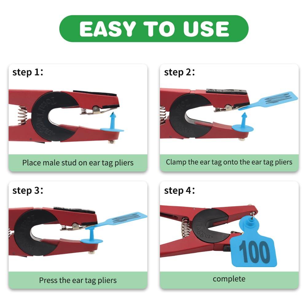 Livestock Ear Tags 001-100 Numbered Plastic with Applicator Pliers (Blue)
Animal Ear Tags for Pig Cow Sheep Calf Goat, Animal Identification Ranch & Farm Herd Tracking, Laser-printed Fade-Resistant 3
