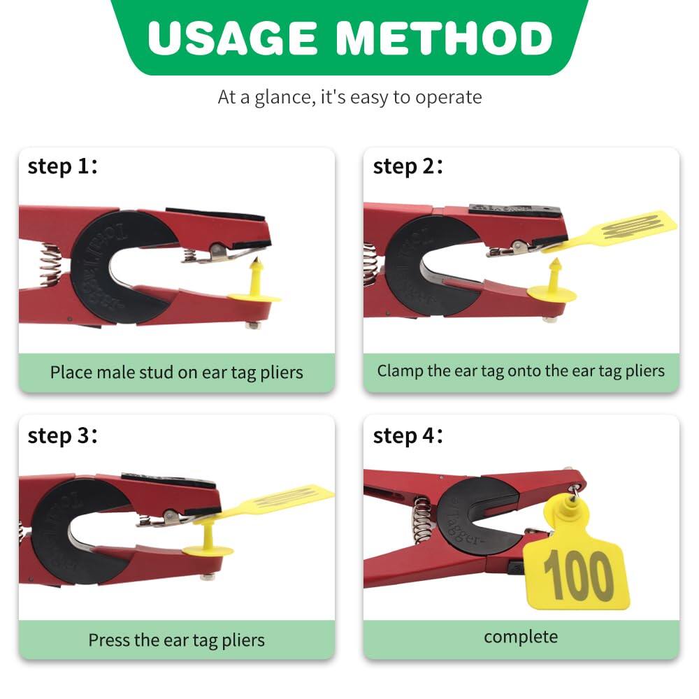 Cattle Ear Tags 001-100 Numbered Plastic with Applicator Pliers (Yellow)
Livestock Ear Tag for Cow Sheep Calf Goat Pig, Animal Identification Ranch & Farm Herd Tracking, Laser-printed Fade-Resistant 4