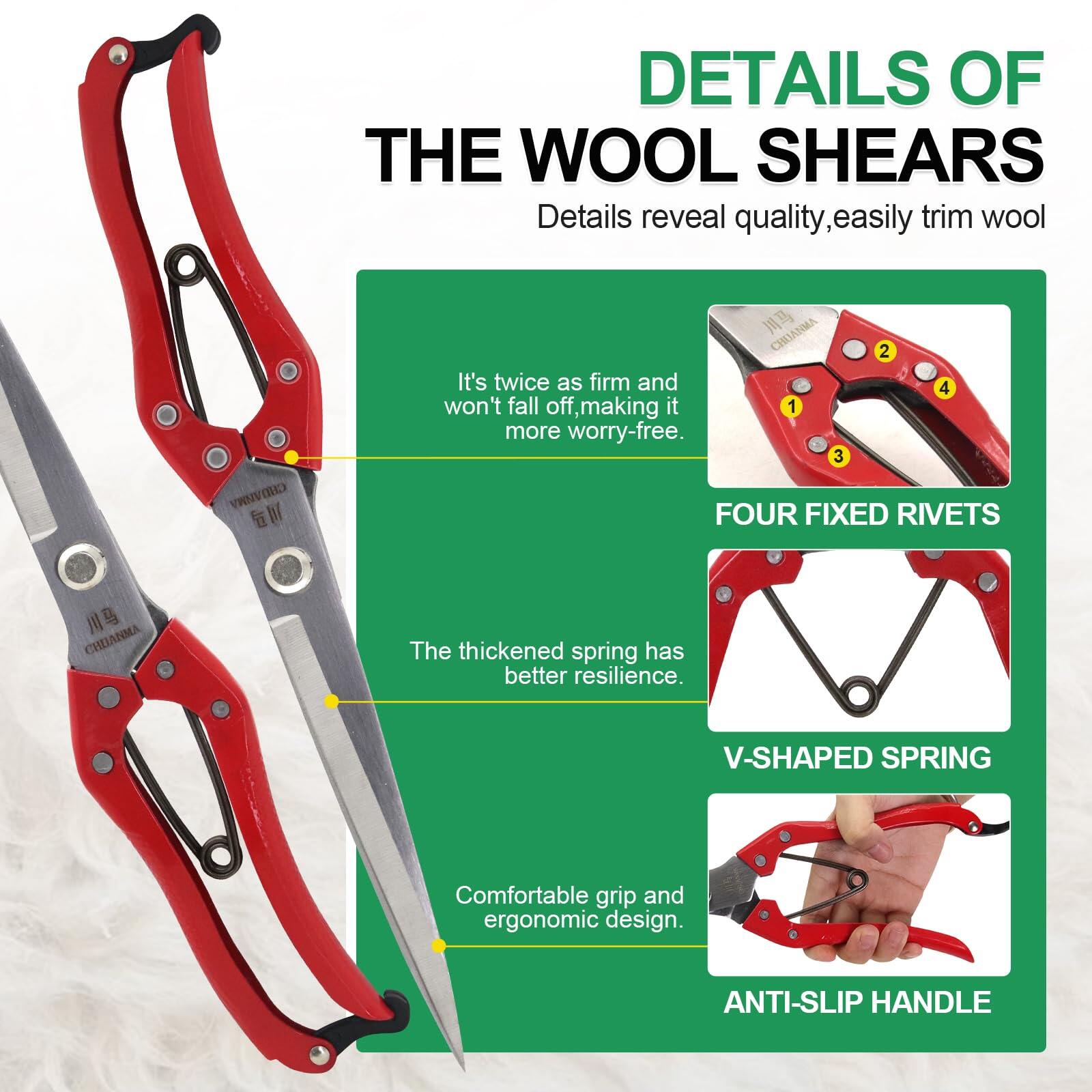 Manual Wool Shearing Shear Stainless Steel Trimming Scissor Long blades Multifunctional garden shears Craft Scissors with spring Red 4