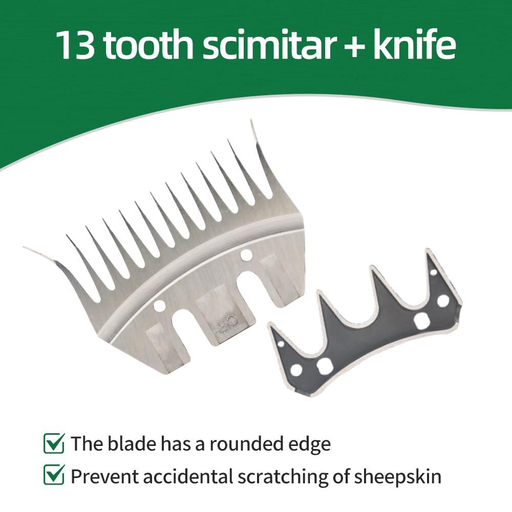 Sheep Shears Blades Curved Wool Shearing Comb and Cutter Blade Set for Alpaca Goats Wool Cutter Grooming Trimmer(13T Scimitar+Front Blade) 6