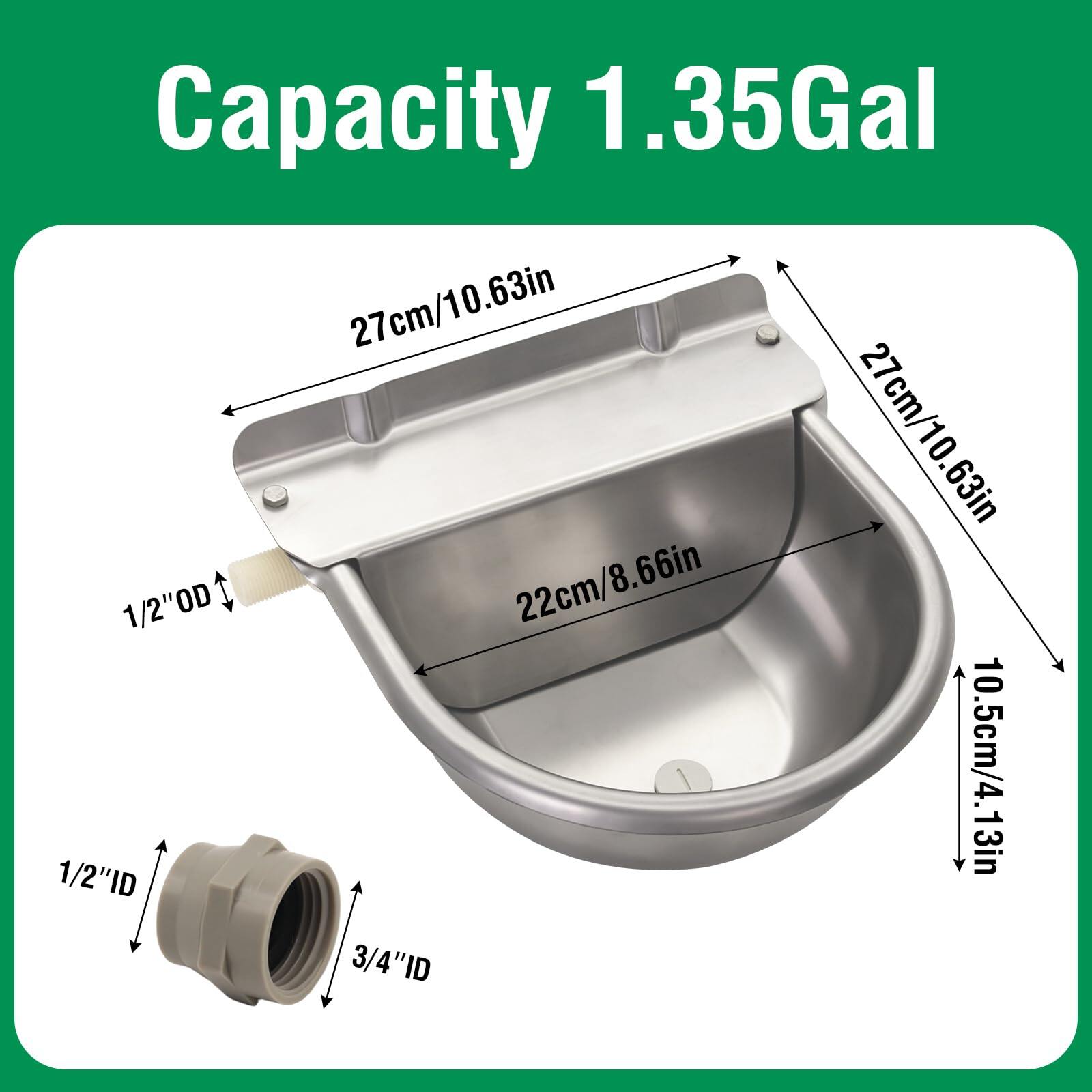 Automatic Horse Waterer Large Livestock Water Bowl 1.35Gal Stainless Steel Trough for Cattle Cow Pig Sheep Pet Dog 2