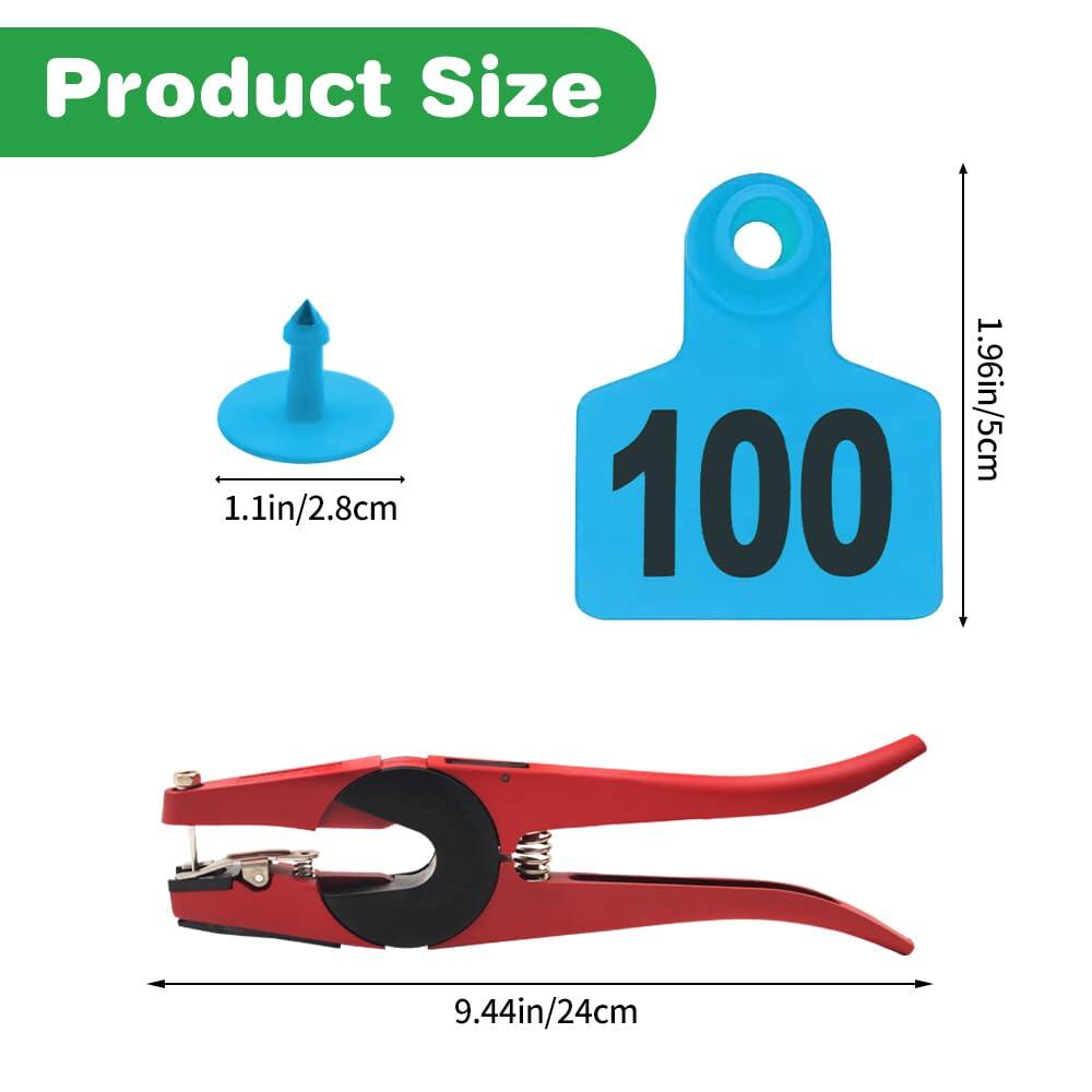 Livestock Ear Tags 001-100 Numbered Plastic with Applicator Pliers (Blue)
Animal Ear Tags for Pig Cow Sheep Calf Goat, Animal Identification Ranch & Farm Herd Tracking, Laser-printed Fade-Resistant 7