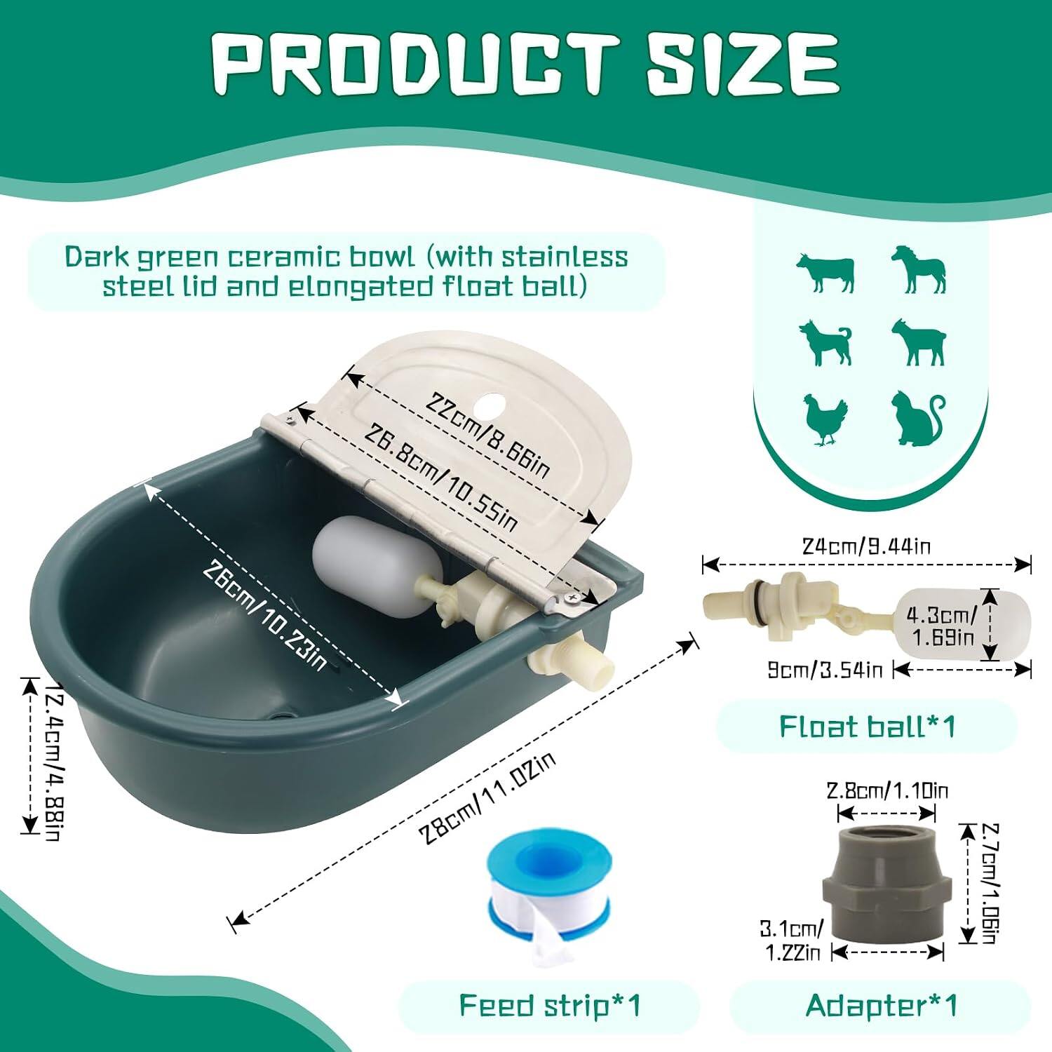 Automatic 1.2 Gallon Water Trough Cow Cattle Horse Water Bowls with Float Valve Livestock Tool Bowl for Cat Goat Sheep Dog Animal Drinking Equipment 6