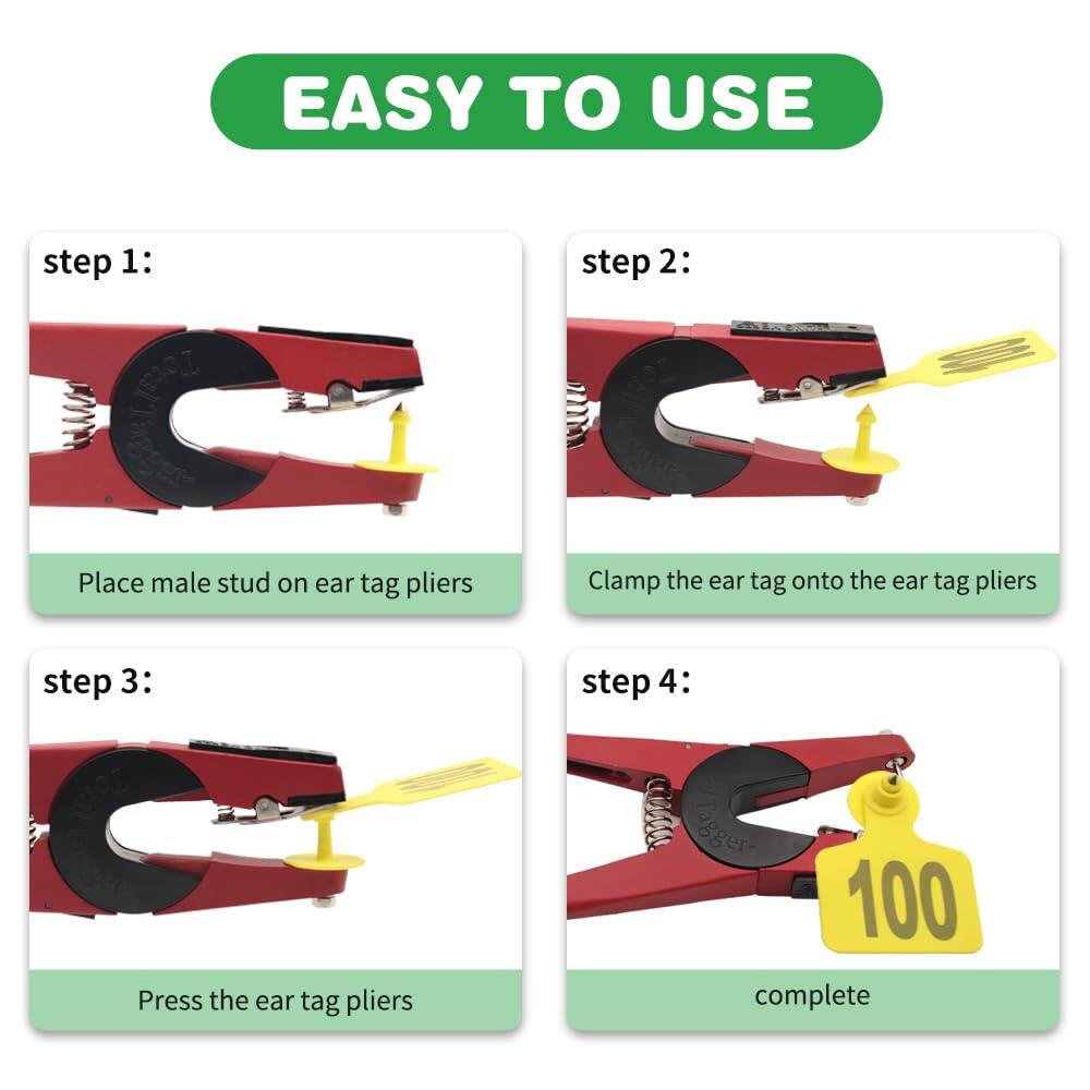 Livestock Ear Tags 001-100 Numbered Plastic with Applicator Pliers (Yellow)
Animal Ear Tags for Pig Cow Sheep Calf Goat, Animal Identification Ranch & Farm Herd Tracking, Laser-printed Fade-Resistant 5
