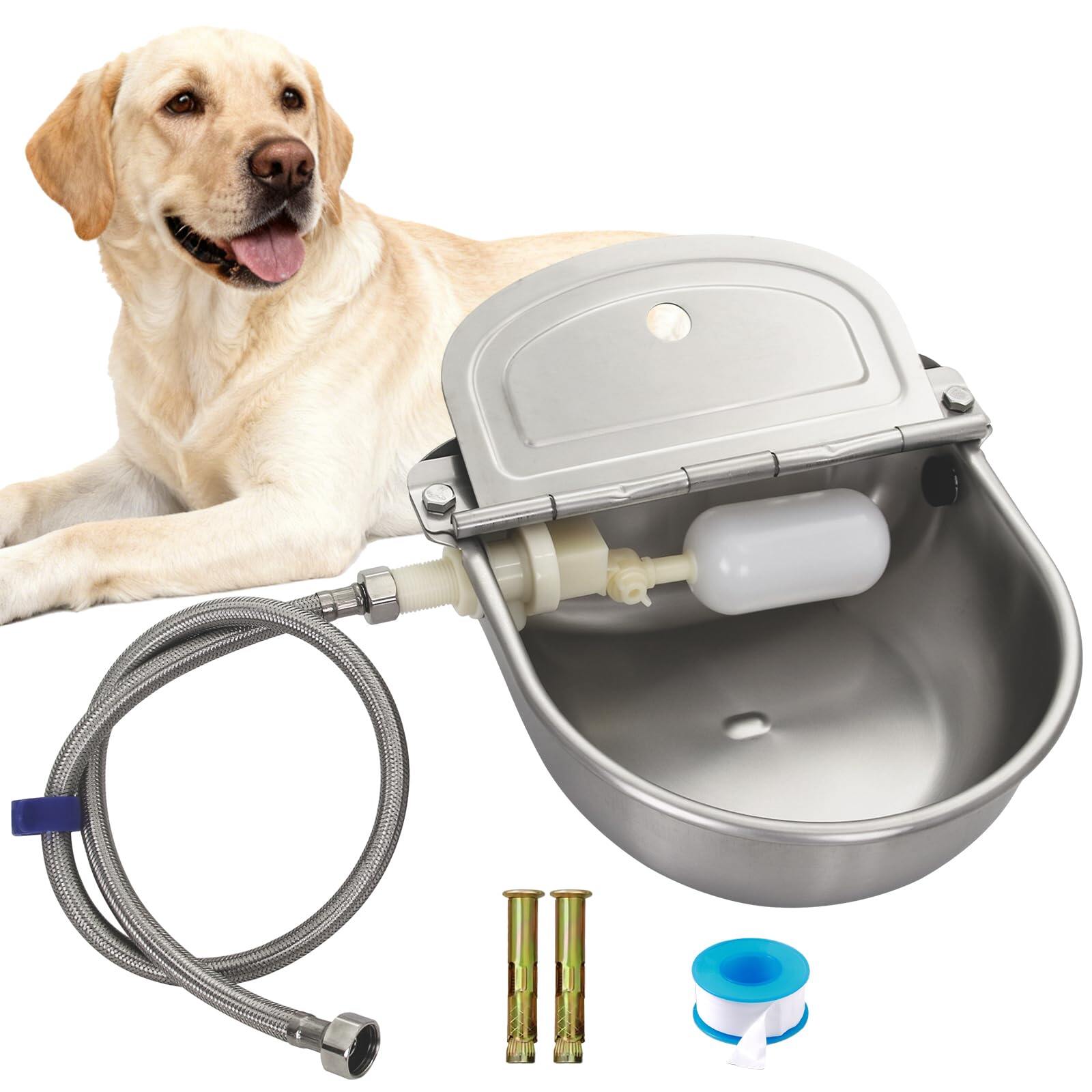 Stainless Steel Automatic Livestock Waterer with Float Valve & Water Hose Self Filling Automatic Animal Drinking Water Bowl, Wall Mounted for Dogs,Horse,Calf,Chicken,Goat Livestock Animal Drinking 2