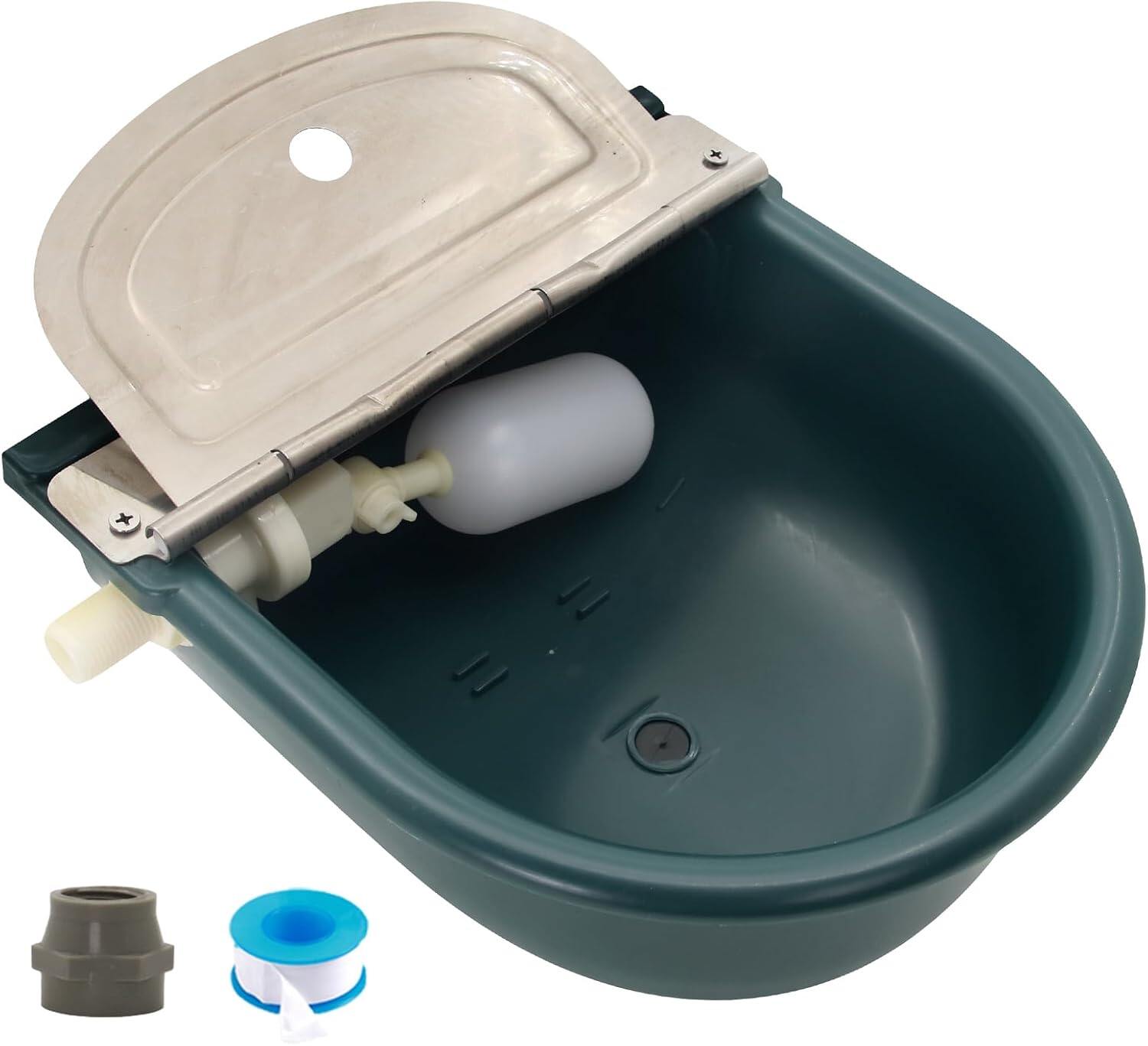 Automatic 1.2 Gallon Water Trough Cow Cattle Horse Water Bowls with Float Valve Livestock Tool Bowl for Cat Goat Sheep Dog Animal Drinking Equipment