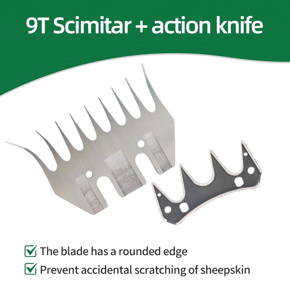 Sheep Shears Blades 9-Tooth Wool Shearing Comb and Cutter Blade Set for Alpaca Goats Wool Cutter Grooming Trimmer(9T Scimitar+Front Blade) 7