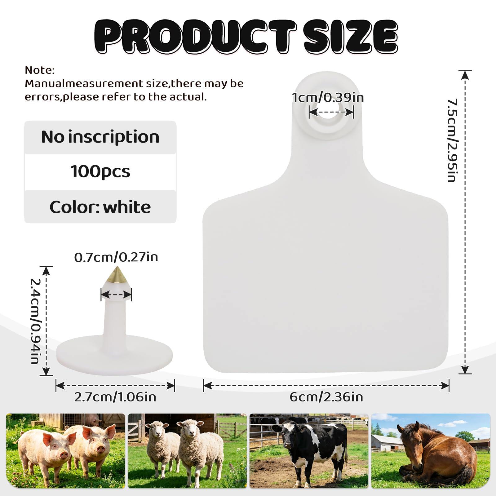 Cattle Ear Tags & Marking Pen 100pcs TPU Blank Cow Tags for Sheep Goat Pig and Other Livestock Animals Identification (White, for Cattle) 4