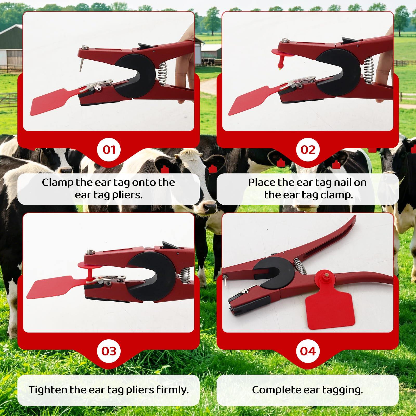 Cattle Ear Tags & Marking Pen 100pcs TPU Blank Cow Tags for Sheep Goat Pig and Other Livestock Animals Identification (Red, for Cattle) 5