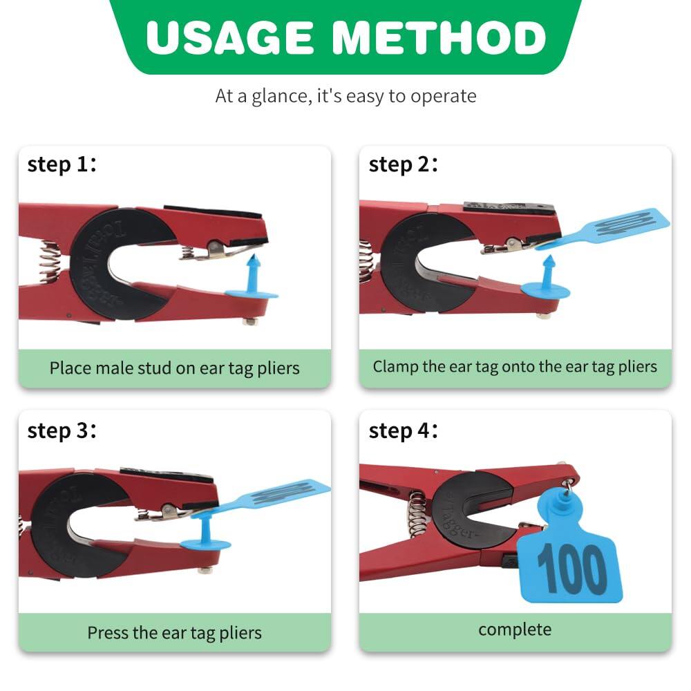 Cattle Ear Tags 001-100 Numbered Plastic with Applicator Pliers (Blue)
Livestock Ear Tag for Cow Sheep Calf Goat Pig, Animal Identification Ranch & Farm Herd Tracking, Laser-printed Fade-Resistant 4