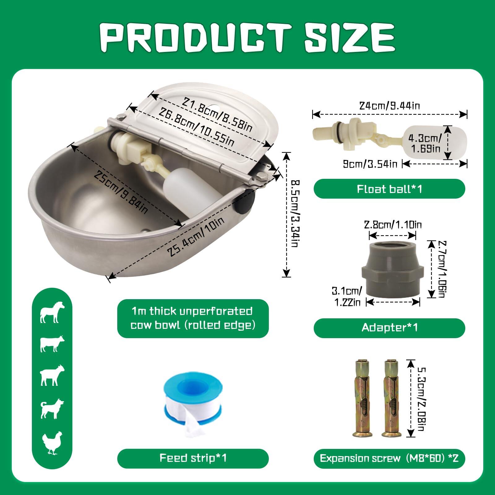 Automatic Dog Water Feeder 3L Stainless Steel Bowl for Chicken Cattle Sheep With Float Valve auto fill water Wall Mounted Livestock Waterer rust proof Keep Water Fresh Easy to Clean & install for Goat 5
