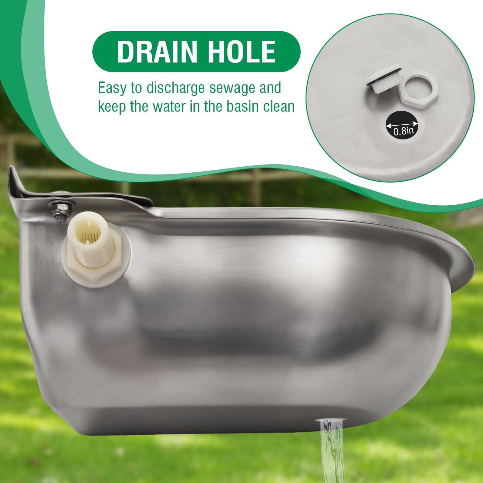 Automatic Horse Waterer Large Livestock Water Bowl 1.35Gal Stainless Steel Trough for Cattle Cow Pig Sheep Pet Dog 3