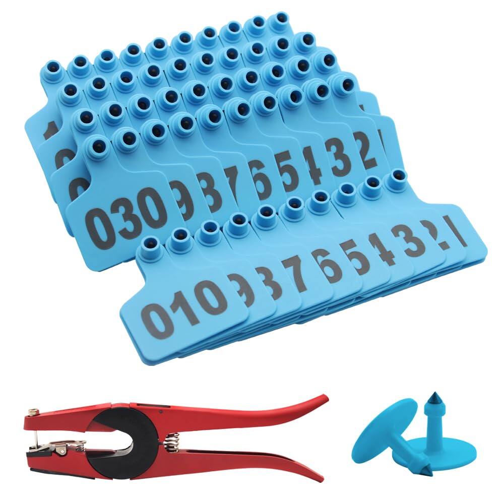 Cattle Ear Tags 001-100 Numbered Plastic with Applicator Pliers (Blue)
Livestock Ear Tag for Cow Sheep Calf Goat Pig, Animal Identification Ranch & Farm Herd Tracking, Laser-printed Fade-Resistant