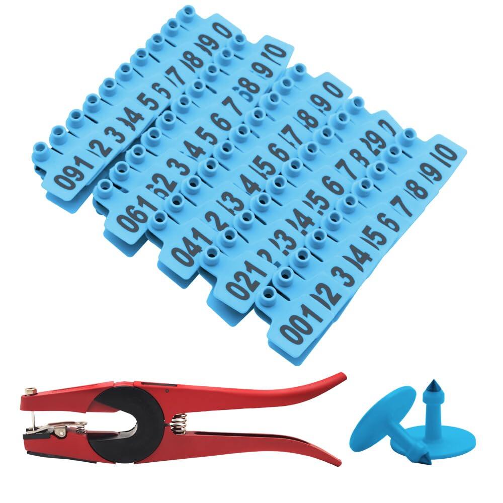 Livestock Ear Tags 001-100 Numbered Plastic with Applicator Pliers (Blue)
Animal Ear Tags for Pig Cow Sheep Calf Goat, Animal Identification Ranch & Farm Herd Tracking, Laser-printed Fade-Resistant