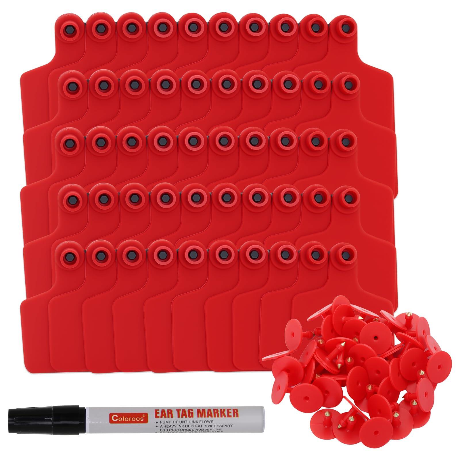 Cattle Ear Tags & Marking Pen 100pcs TPU Blank Cow Tags for Sheep Goat Pig and Other Livestock Animals Identification (Red, for Cattle)