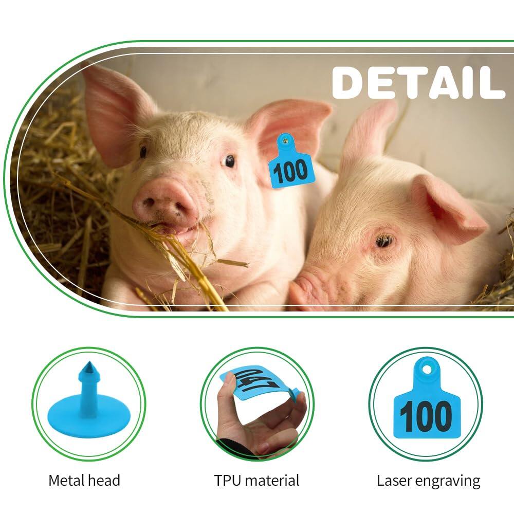 Livestock Ear Tags 001-100 Numbered Plastic with Applicator Pliers (Blue)
Animal Ear Tags for Pig Cow Sheep Calf Goat, Animal Identification Ranch & Farm Herd Tracking, Laser-printed Fade-Resistant 5