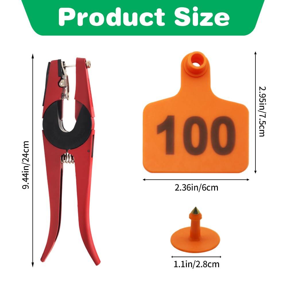 Cattle Ear Tags 001-100 Numbered Plastic with Applicator Pliers (Orange)
Livestock Ear Tag for Cow Sheep Calf Goat Pig, Animal Identification Ranch & Farm Herd Tracking, Laser-printed Fade-Resistant 2